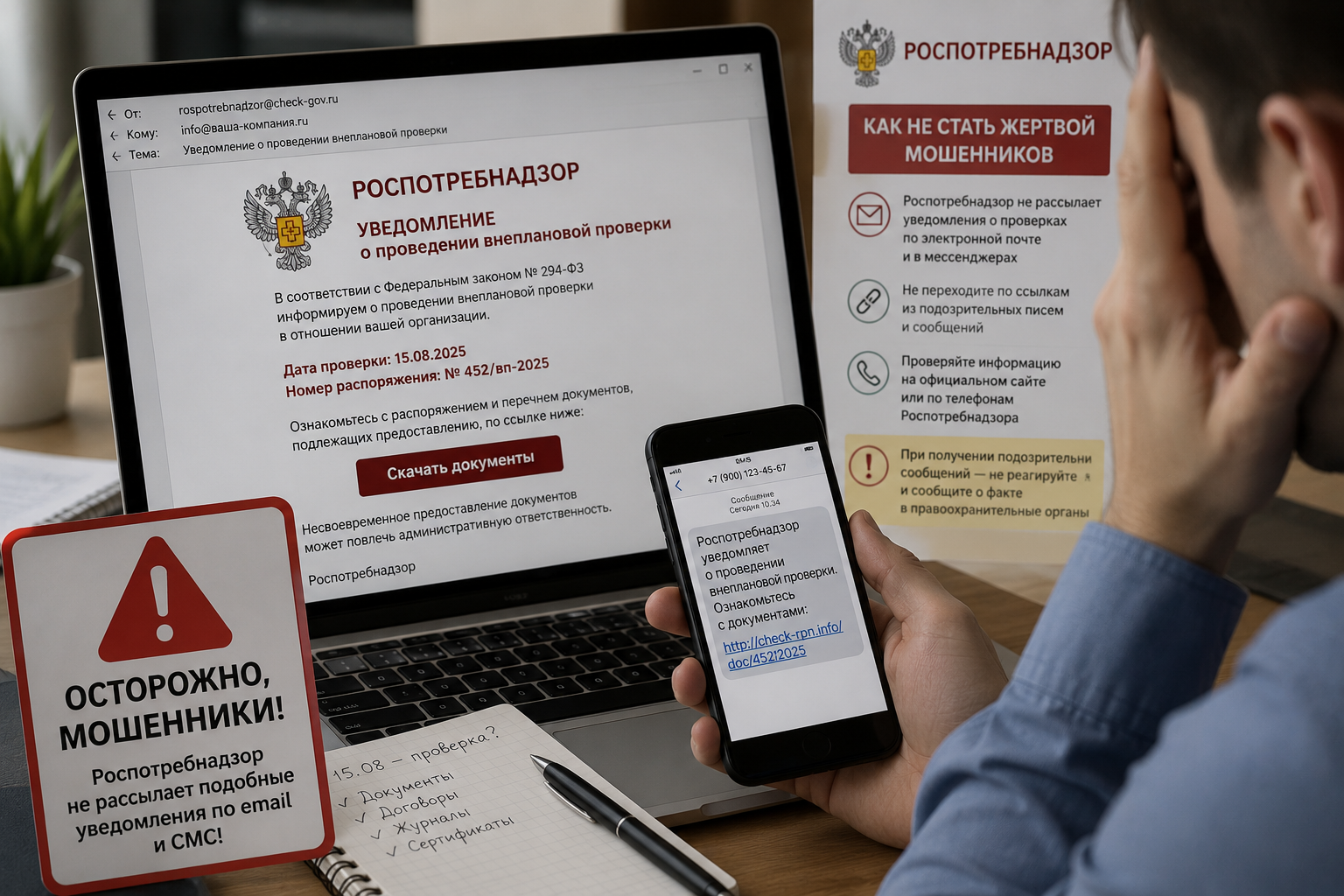 Мошенники рассылают фейковые уведомления о проверках Роспотребнадзора